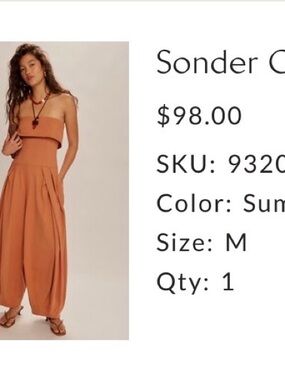 Free People Sonder Jumpsuit, medium in color Summersun